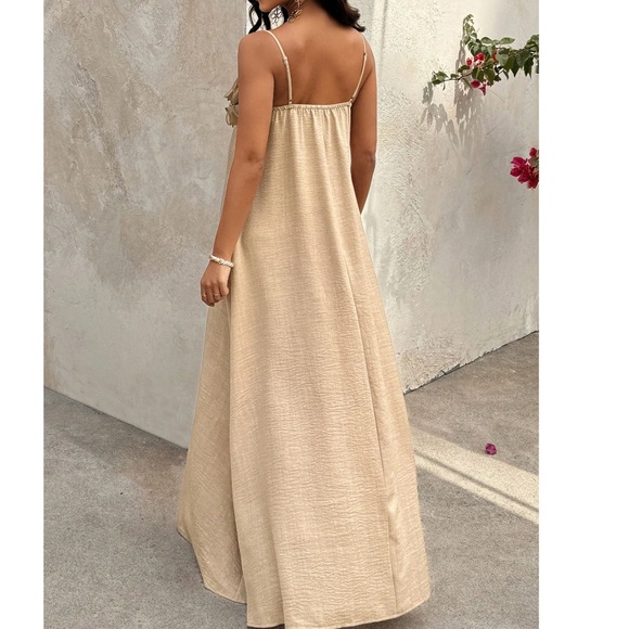 Boho Khaki Floral Applique Cami Flowy Maxi Dress - Picture 5 of 6